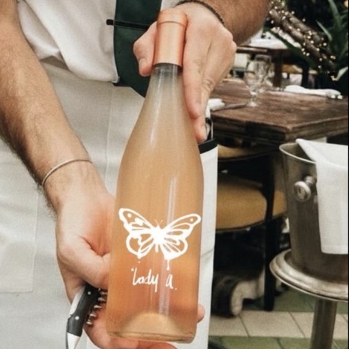 provence rose Person holding bottle of rosé wine with butterfly label