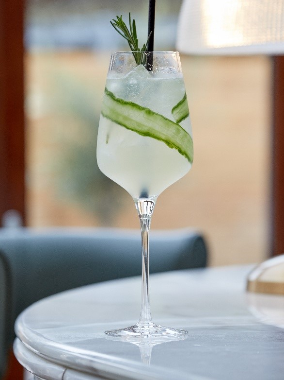 gin image Cucumber and rosemary cocktail in wine glass